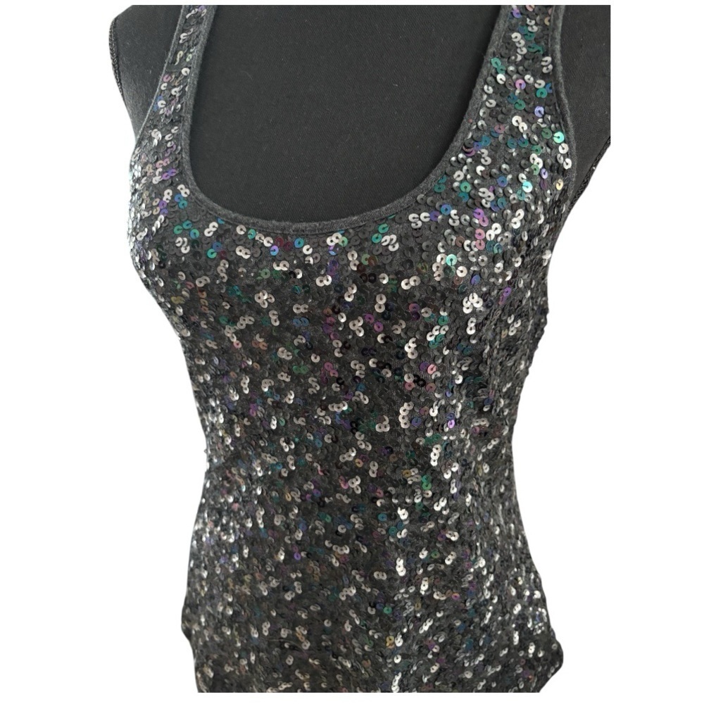 EXPRESS Sequin Black Metallic Scoop Neck Tank Top  Party Size Small